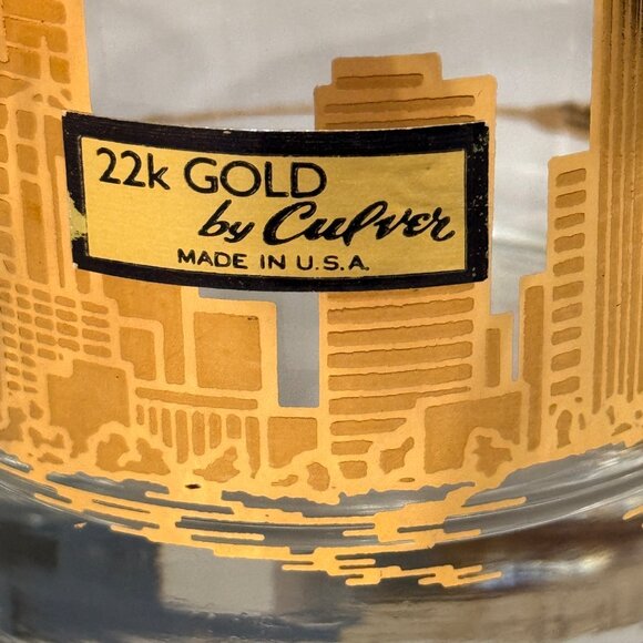 4 VTG MCM 22K Gold Marshall Fields by Culver Skyline Barware Cocktail Glasses - Picture 2 of 8